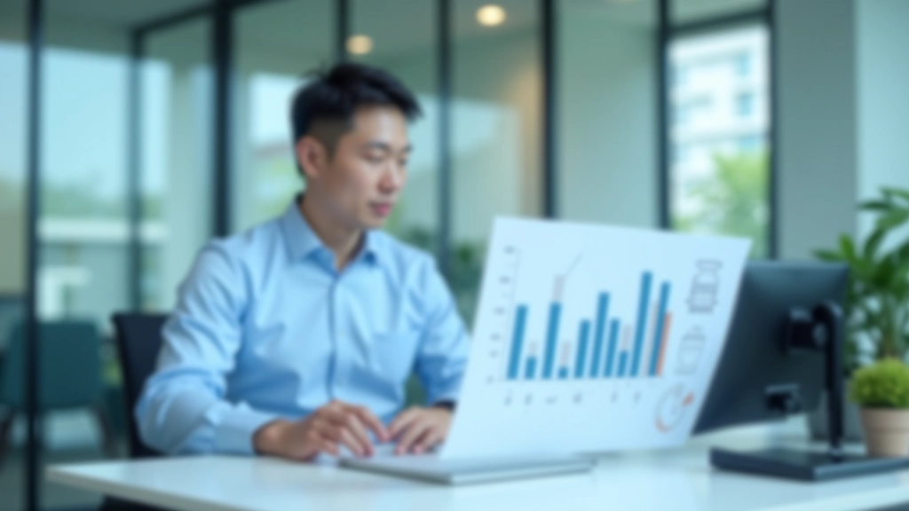 Professional man in office setting discussing financial planning with growth chart in background