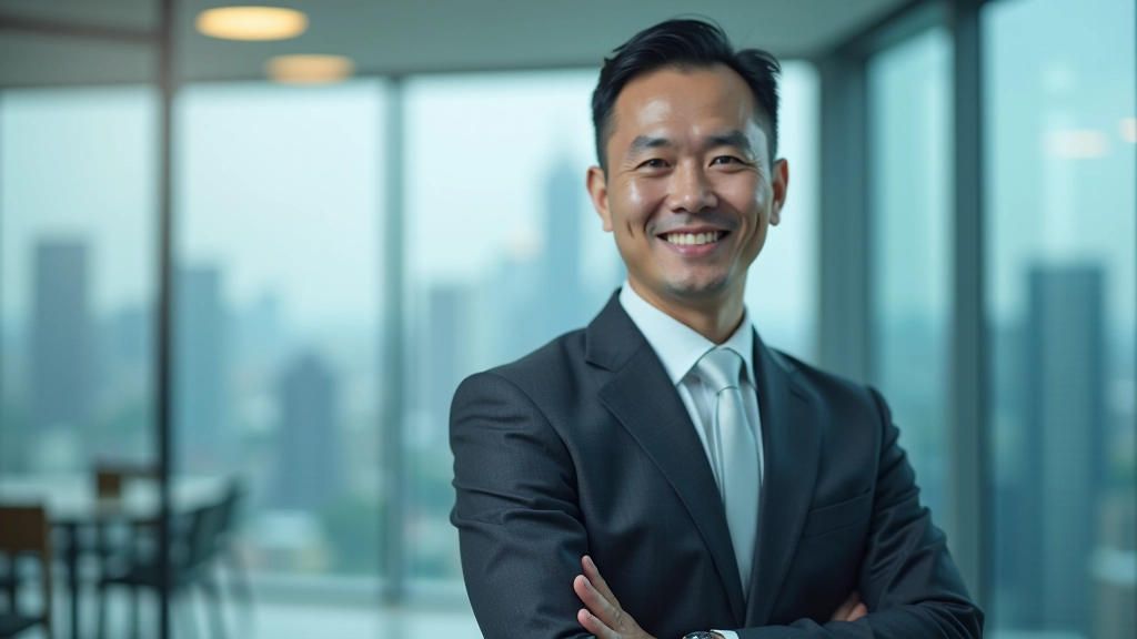 Business professional in modern office discussing investment strategy with growth charts visible