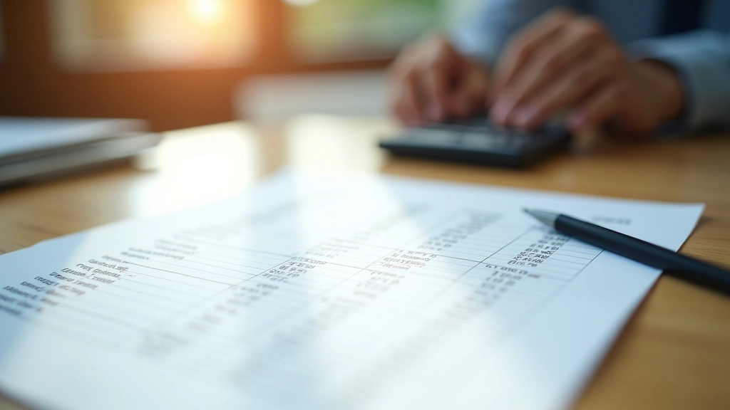 Professional spreadsheet with salary comparison data and calculator on clean desk with morning light