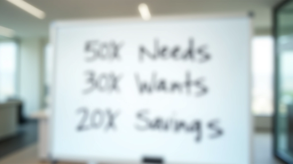 Budget allocation chart showing 50% needs, 30% wants, 20% savings distribution